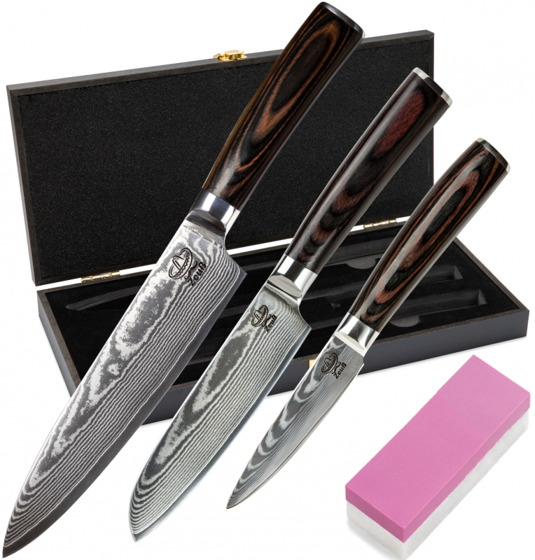 Zeuß Chefmesser Santokumesser Set Damastmesser Küchenmesser LH Lifestyle Kochmesser